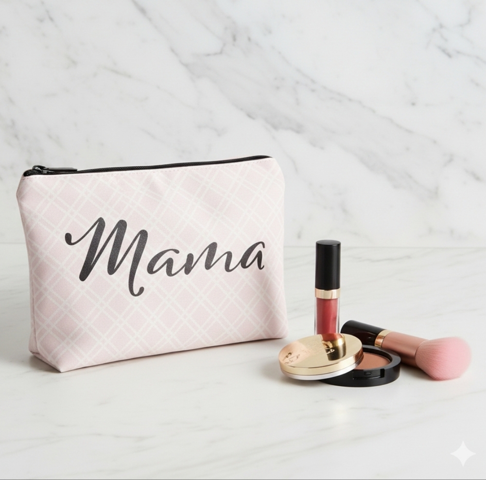 Sassy + Chic Pink Lattice "Mama" Cosmetic/Travel Bag 6in X 7.5in